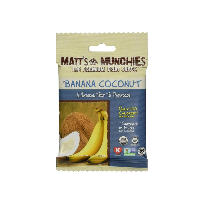 Matt's Munchies Organic Fruit Snack, 1 oz bags, Banana Coconut 12 bags