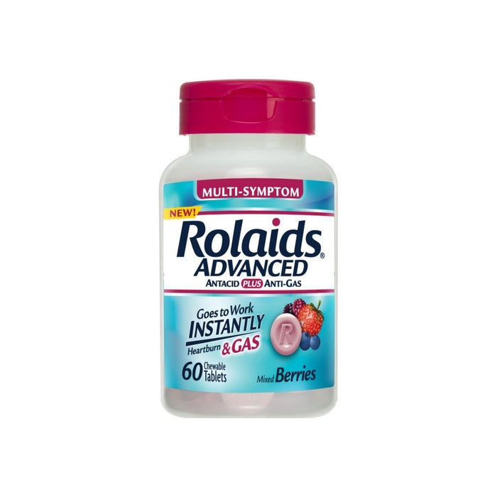 Rolaids Advanced Antacid Plus Anti Gas Chewable Tablets, Mixed Berries 60 ea