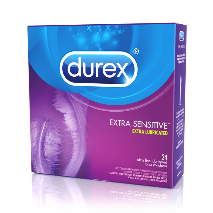 Durex Condom Extra Sensitive Natural Latex Condoms, 24 Count - Ultra Fine & Extra Lubricated