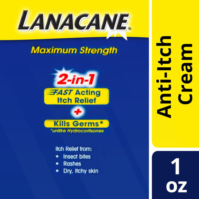 Lanacane Maximum Strength Anti-itch Cream, 1 oz., 2in1 Fast Acting Itch Relief and Kills Germs