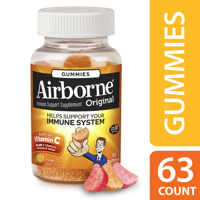 Airborne Orange Flavored Gummies, 63 count - 1000mg of Vitamin C and Minerals & Herbs Immune Support