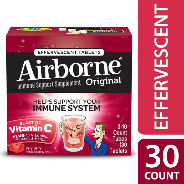 Airborne Very Berry Effervescent Tablets, 1000mg of Vitamin C - Immune Support Supplement 30 ea