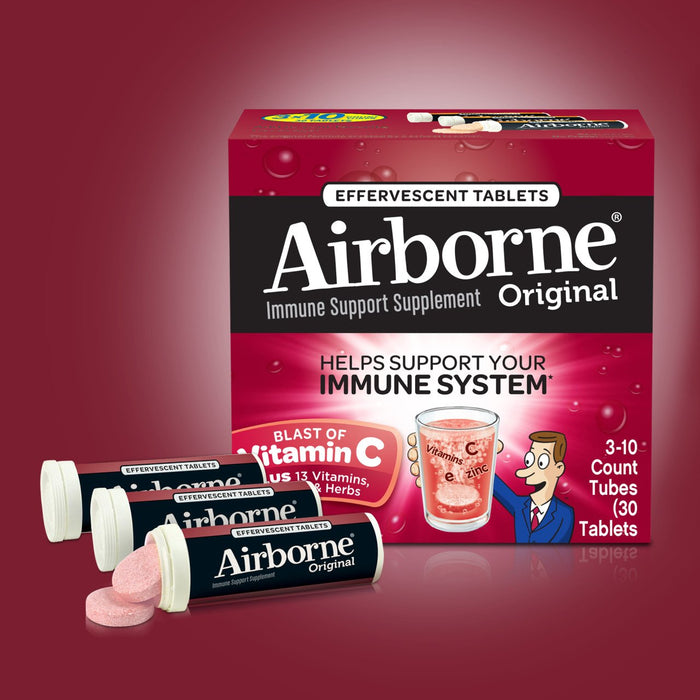 Airborne Very Berry Effervescent Tablets, 1000mg of Vitamin C - Immune Support Supplement 30 ea