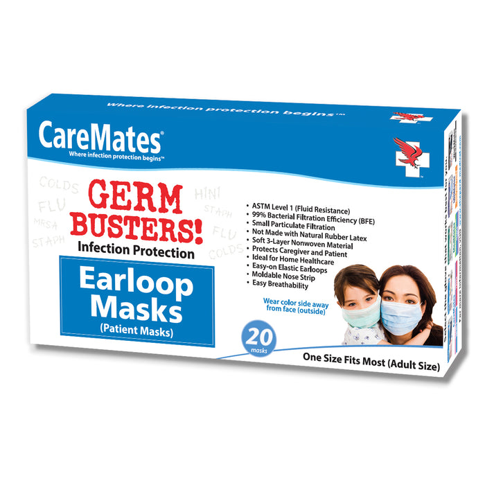 CareMates GERM BUSTERS 3- Ply infection protection Disposable Face Mask. 20ct BESTSELLER!