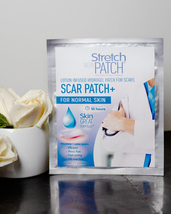 Stretch Patch Scar Patch+ For Normal Skin - Lotion Infused Hot Patch for SCARS 7 Patches per pack