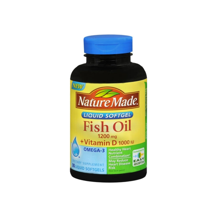 Nature Made Fish Oil 1200 mg + Vitamin D Liquid Softgels 90 Soft Gels