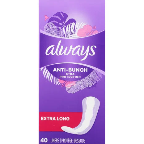 Always Anti-Bunch Xtra Protection Daily Liners Extra Long 40ct