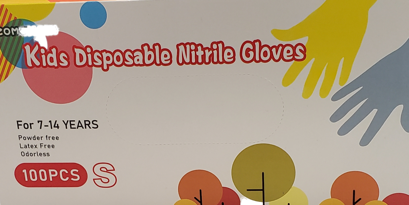 Kid's Nitrile Gloves for Ages 7-14 Box of 100 gloves